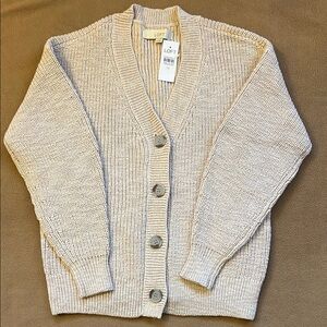LOFT NWT Relaxed V-neck Cream Beige Button Front Cardigan